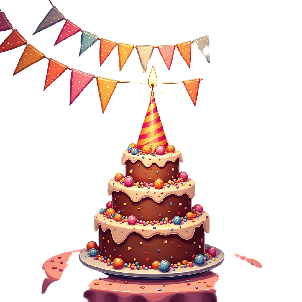 Colorful Birthday Cake with Party Hat